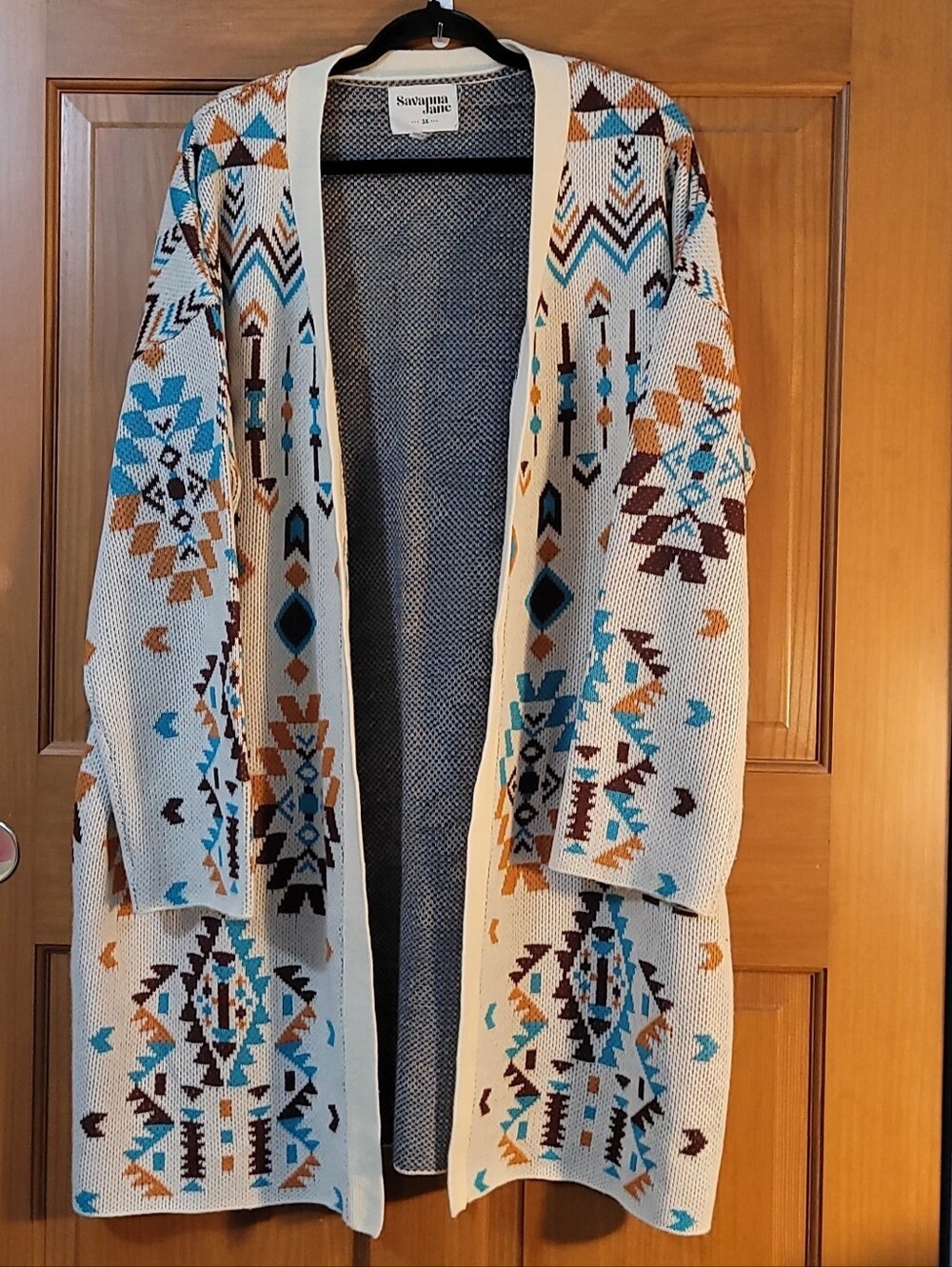 Savanna Jane Womens3X Open Front Southwestern Knit Cardigan Sweater Duster